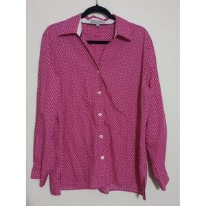 Classic Fit Pink White Geometric Floral Cotton Button Down Shirt Blouse 16W